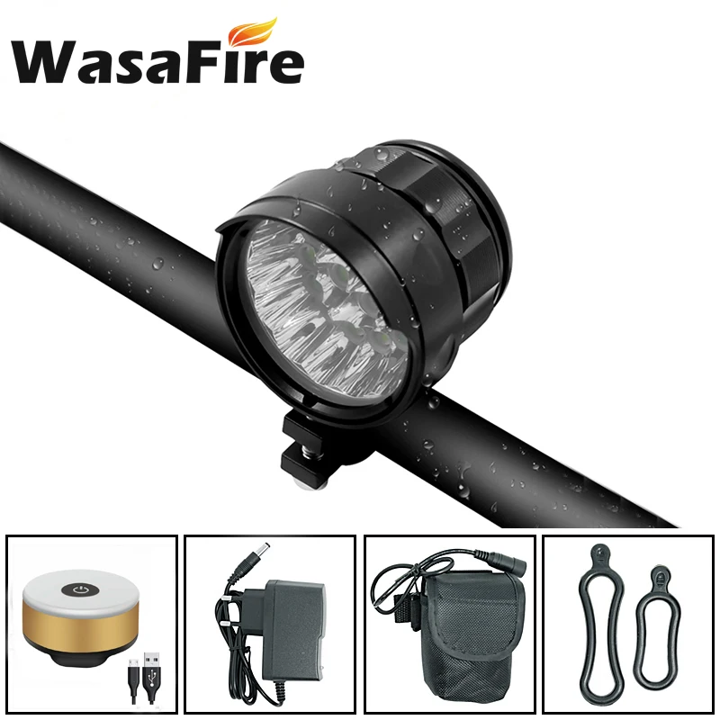 with gold taillight WasaFire 18* XML-T6 светодиодный велосипедный передний светильник 20000lm головной светильник вспышка светильник для велоспорта+ Предупреждение USB задняя фара велосипеда - Цвет: with gold taillight
