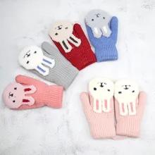 От 4 до 8 лет зимние варежки для детей, вязаные перчатки для мальчиков и девочек, теплые варежки с милым Кроликом, детские перчатки для детей