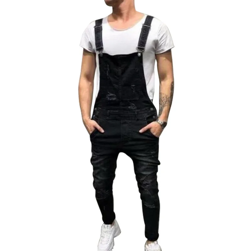 Nice Men Fashion Ripped Jeans Jumpsuits Men VogueStreetwear Sexy Hole Distressed Denim Overalls Pants