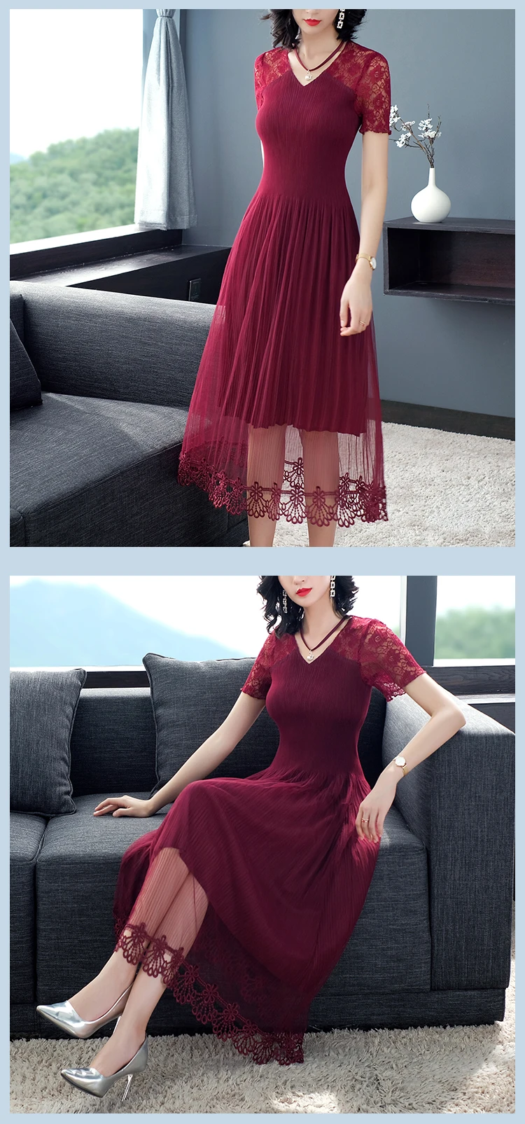 Весенне-летнее платье с коротким рукавом, женское кружевное длинное платье, элегантные вечерние, сексуальные шифоновые платья с v-образным вырезом, платья для женщин размера плюс