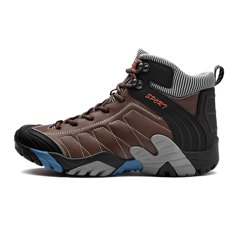 Зимние мужские походные ботинки, сохраняющие тепло, плюшевые, Спортивная мужская обувь, уличные треккинговые теплые альпинистские ботинки, кроссовки из натуральной кожи - Color: Coffee