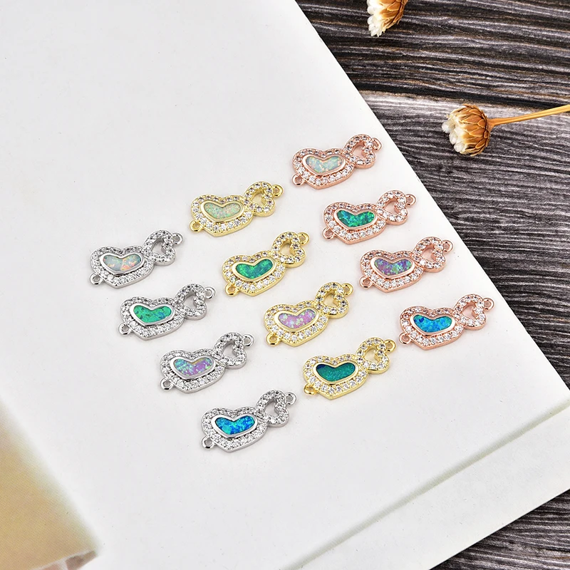 

KAMAF 1PCS batch or 4PCS mixed batch plating high quality copper inlaid Opel heart shaped DIY bracelet accessories handmade
