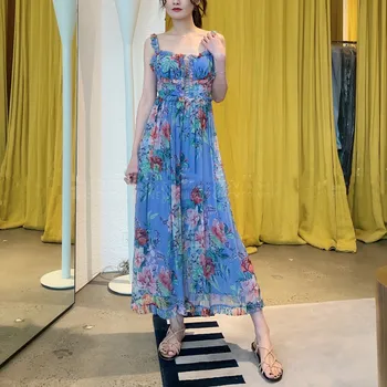 

Women Jumpsuits Summer Blue Floral Print Sexy Spaghetti Strap Bohemian Wide Leg Boho Beach Party Playsuits Elegant Dropshipping