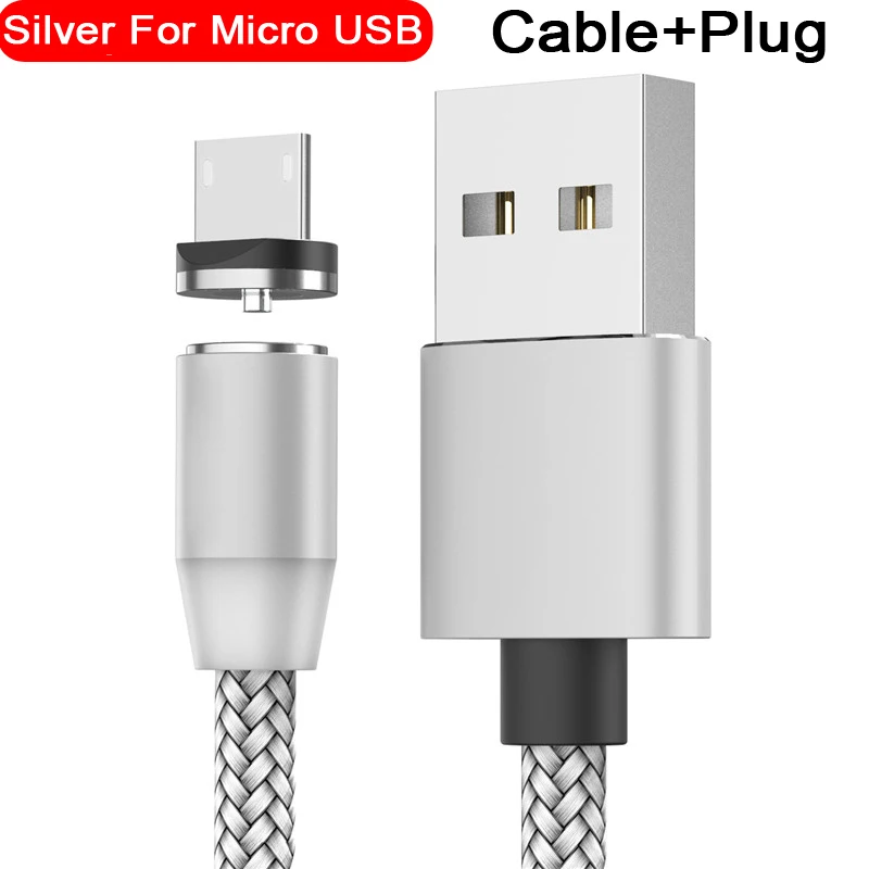 Магнитный кабель USB для быстрой зарядки кабель usb type C Магнитный кабель для зарядки данных Micro USB кабель для мобильного телефона USB шнур - Цвет: Micro Silver