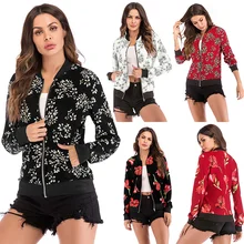 

FOR Best Women's Long Sleeve Floral Stand Collar Zipper Jacket Women's Autumn Large Print Fashion Tops
