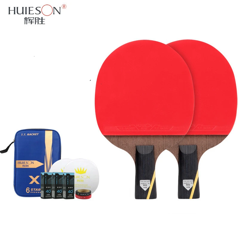 2CS with Accessory HUIESON 6 Star набор ракеток для настольного тенниса, лезвие из углеродного волокна, ракетка для пинг-понга, ракетка с чехлом, аксессуары для настольного тенниса, мячи - Цвет: 2CS with Accessory