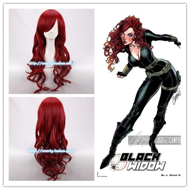 

Original Cartoon Type The Advengers Black Widow Cosplay Hair Wig 65cm Natasha Romanoff Cosplay Dark Red Wavy Hair Wig Halloween
