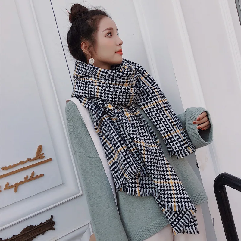 

200*95cm Autumn Winter Female Plaid Scarf Women Cashmere Scarves Small Lattice Long Shawl Wrap Blanket Warm Tippet