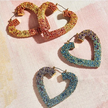 

Fashion Multicolor Rhinestone Love Heart Pendant Dangle Drop Earrings for Women Crystal Statement Earrings Bijoux Femme Jewelry