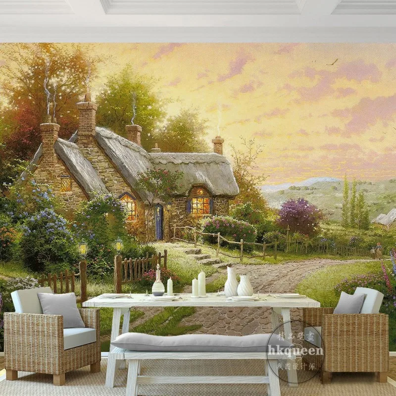 

European Retro Nostalgia Custom 3d Mural Sunset Landscape Wallpapers Oil Painting Wallpaper Living Room Bedroom Murals