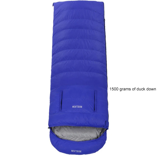 Blue 1.5kg Duck Down Camping Winter Expose Hand Sleeping Bag Outdoor Hiking Climbing Splicing Double Sleeping Bag Travel Waterproof Sleeping Bed - Color: Blue 1.5kg Duck Down