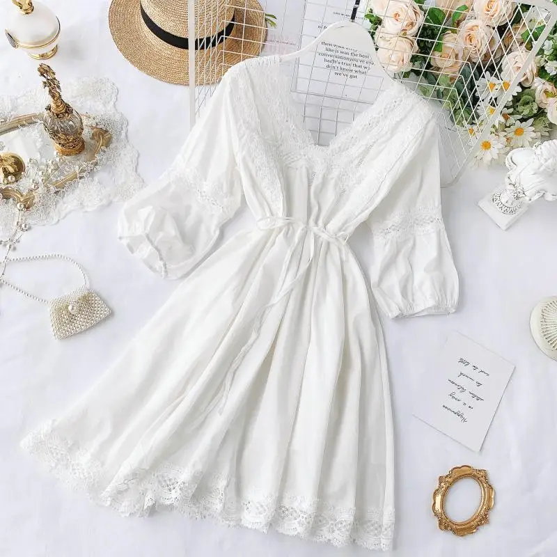 bohemian white lace dress