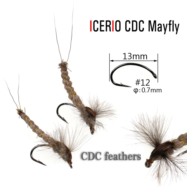 ICERIO 6PCS CDC Mayfly Deerhair Body Dry Flies Trout Fishing Fly