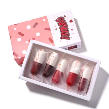 

FOCALLURE 5pcs set Matte Lipstick velvet texture Waterproof Long-lasting Mini Red Lip Gloss 5 Colors Capsule Lip Makeup