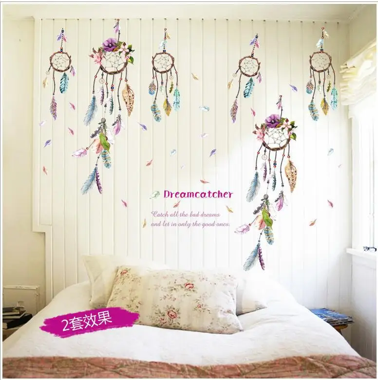 Напрямую от производителя продажи стиль ветряной колокольчик перо наклейки на стену спальня гостиная фон декоративной живописи весь