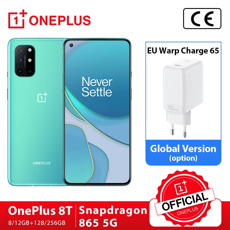 Global Rom OnePlus 8T 8 T OnePlus Official Store OnePlus Loja oficial 8GB 128GB Snapdragon 865 5G Smartphone 120Hz AMOLED Fluid Screen 48MP Quad 65W