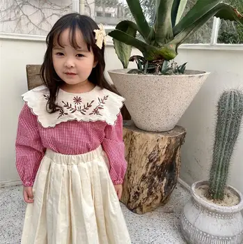 

12.18th Little girl's spring clothes Embroidered flower girl's long sleeve shirt Solid color casual girl skirt Size 80-130cm