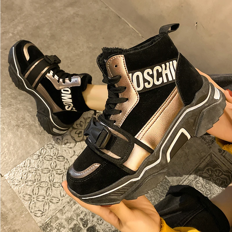 Дизайнерская Женская Лоскутная обувь с пряжкой брендовая зимняя для девочек