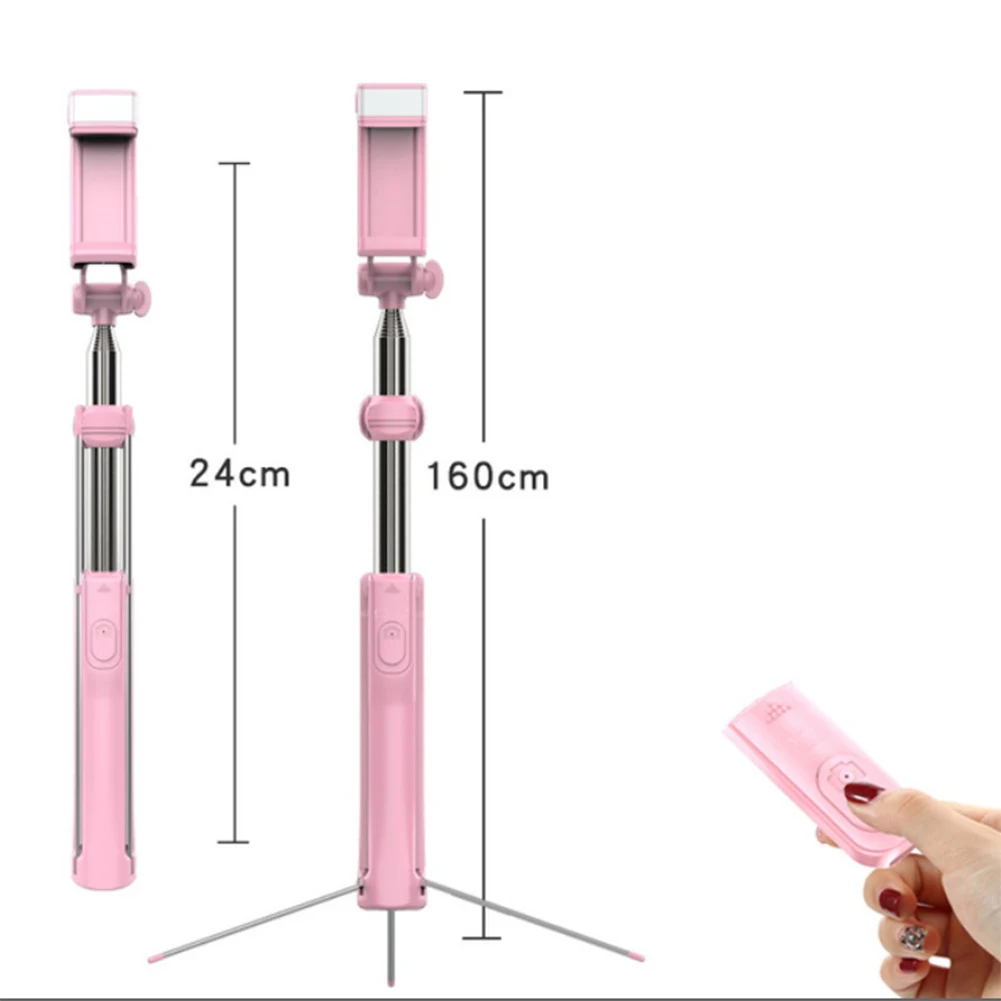 pink 160cm Выдвижной Штатив для селфи с Bluetooth дистанционным затвором заполняющий светильник для iPhone samsung PUO88 - Цвет: pink 160cm