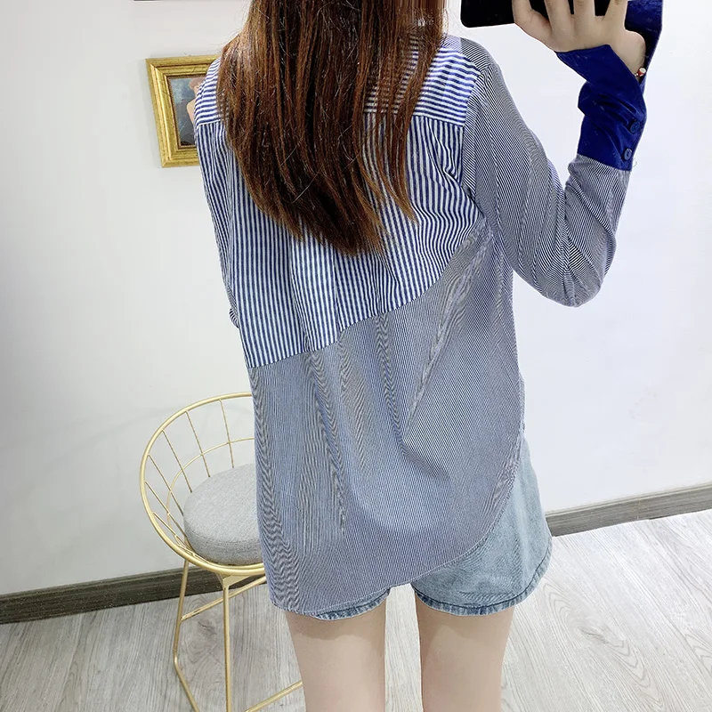 SuperAen Autumn New Korean Style Women Shirts Wild Cotton Casual Fashion Blouses and Tops Female Irregular Women Clothing