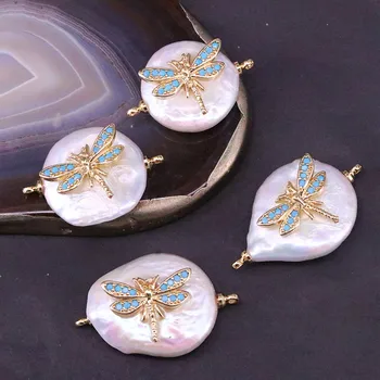 

12Pcs Fashion Freshwater Pearl Paved Micro CZ Dragonfly Connector,Delicate Zircon Inlay Pearl Charm,For Jewelry Making