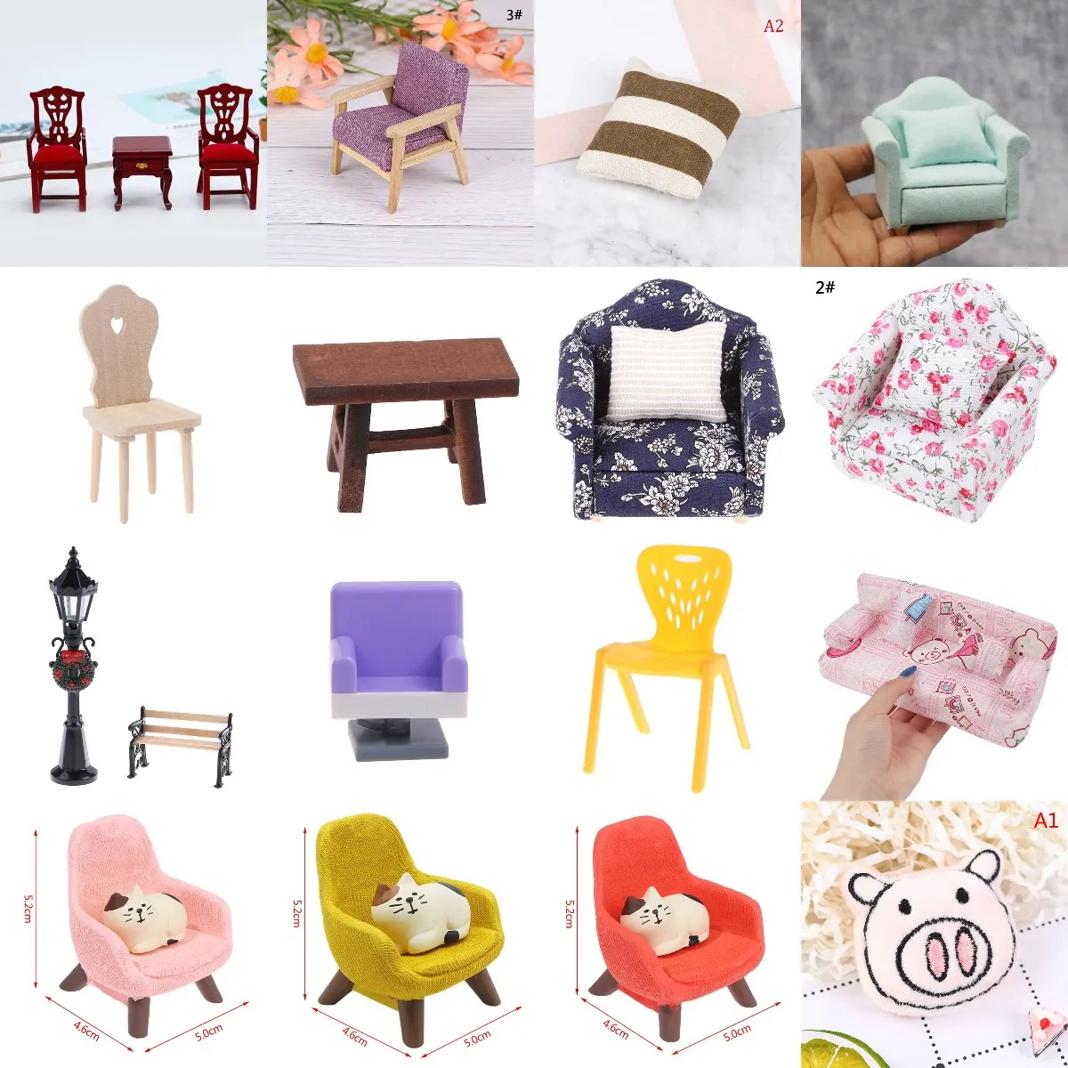 Sofa Chair Dollhouse Furniture-Toys Stool Lamp Street-Light Mini Cute Or Couch Bed 1pc
