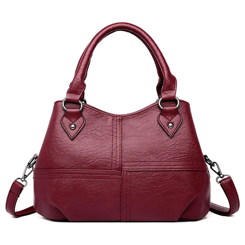 

Foreign Trade WOMEN'S Bag 2019 New Style Middle-aged Mommy Bag Soft Leather Stitching Three Layer Handbag Middle-aged Crossbody