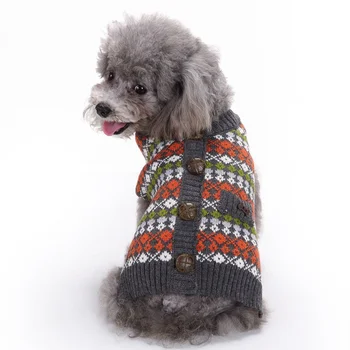 

Pet Costume Dogs Thickening Warm Buttons Sweater Christmas Dog Striped Sweater Pet Clothes British Style Autumn Winter Apparel