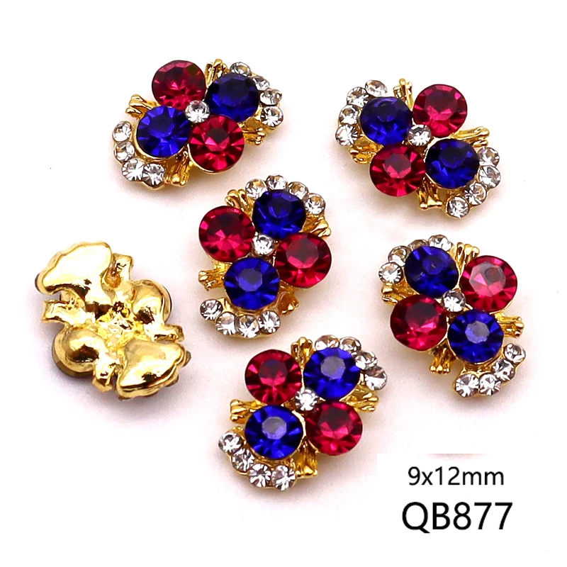 10pcs/bag 3D nail art decoration charm golden alloy with shiny color rhinestones and diamond DIY nail accessories uñas