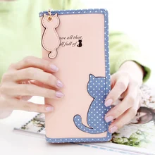 Милое портмоне «кошка» Корейский мультфильм половина длины Кот Длинный кошелек на молнии студенческий клатч PU Вертикальная сумочка