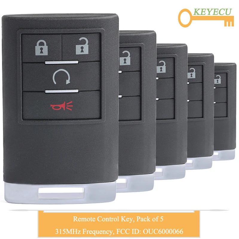 KEYECU 5 шт. ключ дистанционного управления без ключа для Cadillac CTS STS DTS 2008-2011, Fob 4 кнопки-315 МГц-FCC ID: OUC600066