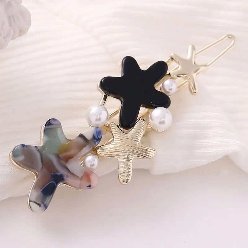 Минималистичный искусственный жемчуг лягушка Bobby Pins для женщин девочек сладкий контрастный цвет ацетат Морская звезда заколка для волос