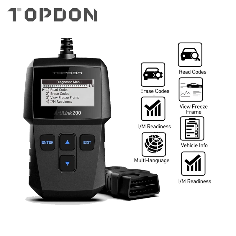 Автомобильный считыватель кодов TOPDON Artilink200 OBDII OBD2 сканер автомобильный