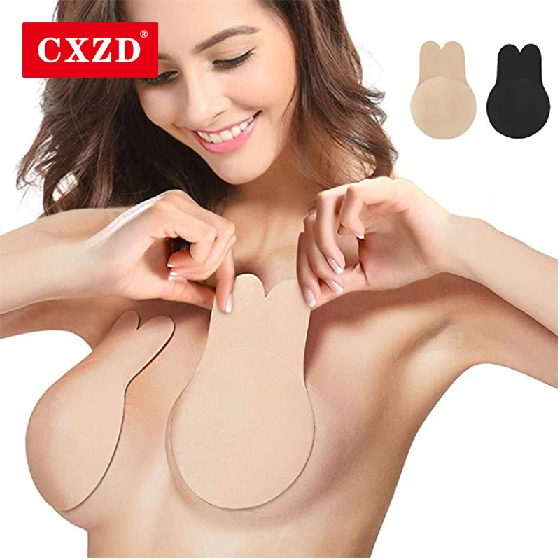 

CXZD Strapless Adhesive Bra Self Adhesive Nipple Breast Pasties Cover Reusable Silicone Invisible Lingerie Pad Enhancers Push Up