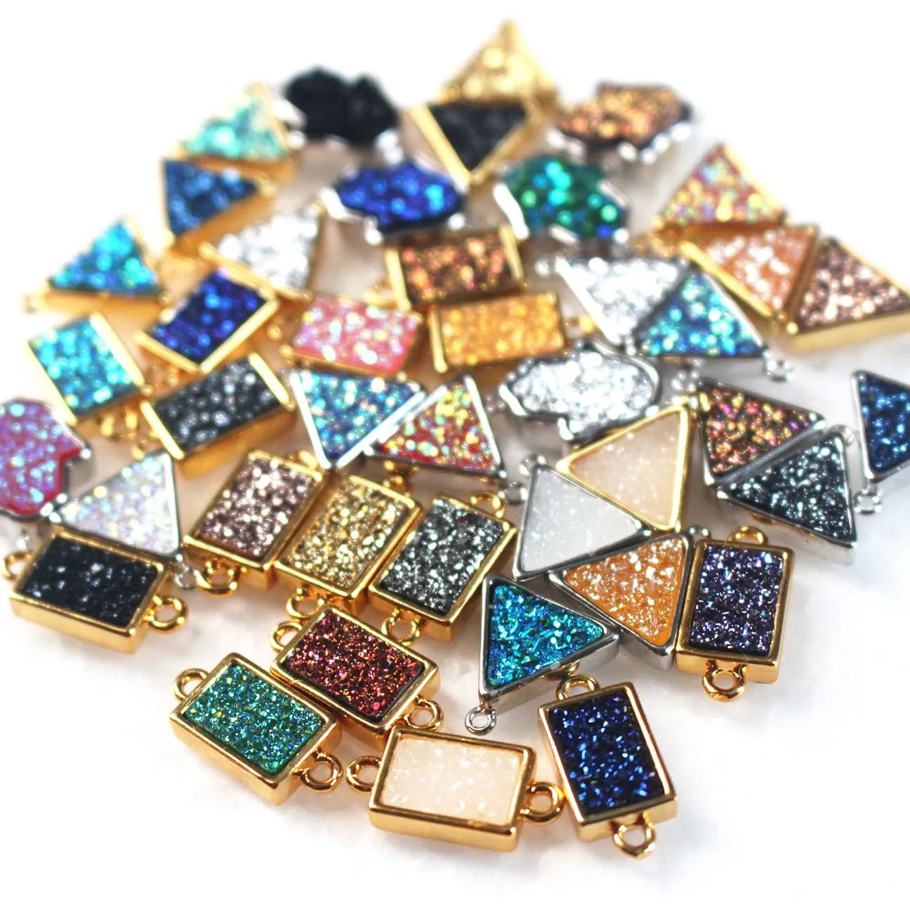 

Triangle Rainbow Titanium Crystal Druzy Gem Stone pendant fit necklace Natural Quartz stone pendant charm finding