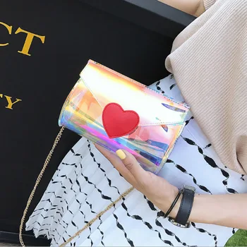 

Women Shoulder Bag High Quality Thin Chain Cute Laser Holographic Shoulder Bags Clear PVC Jelly Small Tote Messenger Bags