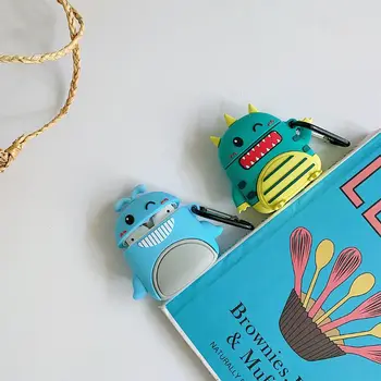 

Cartoon Animal Protective Case Silicone Cover with Carabiner for Airpods 1/2 Kit