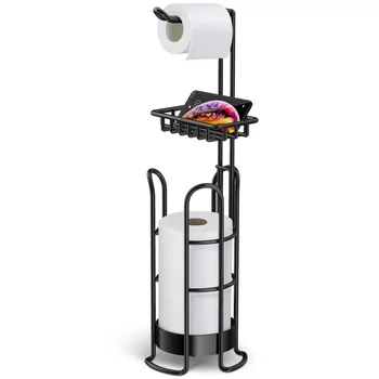 

HOMEMAXS Toilet Paper Holder Standing Towel Paper Roll Tissue Shelf Rack Bathroom Kitchen Storage Organizer (Black)