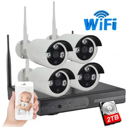 Wireless x 1MP 720P CCTV система 4ch Беспроводной NVR комплект 2 ТБ HDD Открытый ИК ночного видения IP Wifi камера система безопасности набор для наблюдения