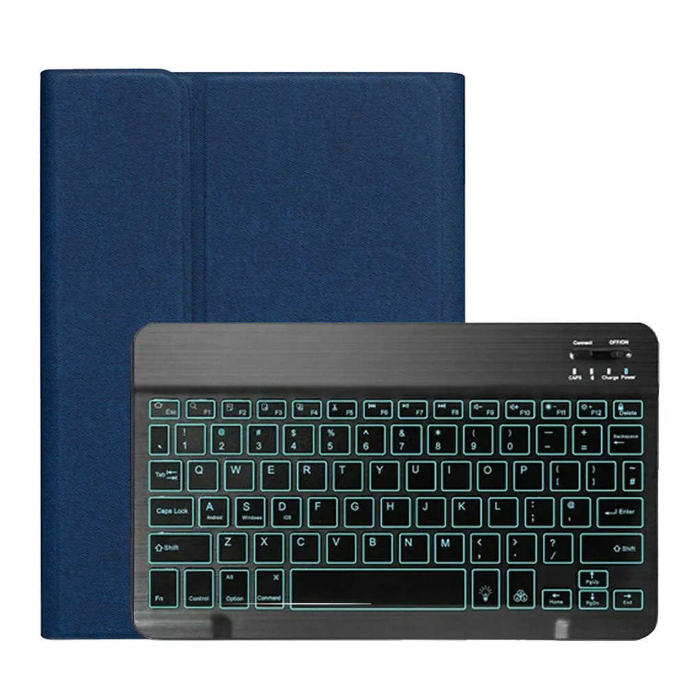 Blue Беспроводная клавиатура чехол для планшета с карандашом для iPad 10,2 дюймов iPad 7th Gen клавиатура с подсветкой из искусственной кожи чехол-подставка - Цвет: Blue