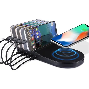 

PD Fast Charge 4 Ports Charger Desktop Phone Holder Smart Charging Station With Wireless Charger for Mobile Phone Tablet