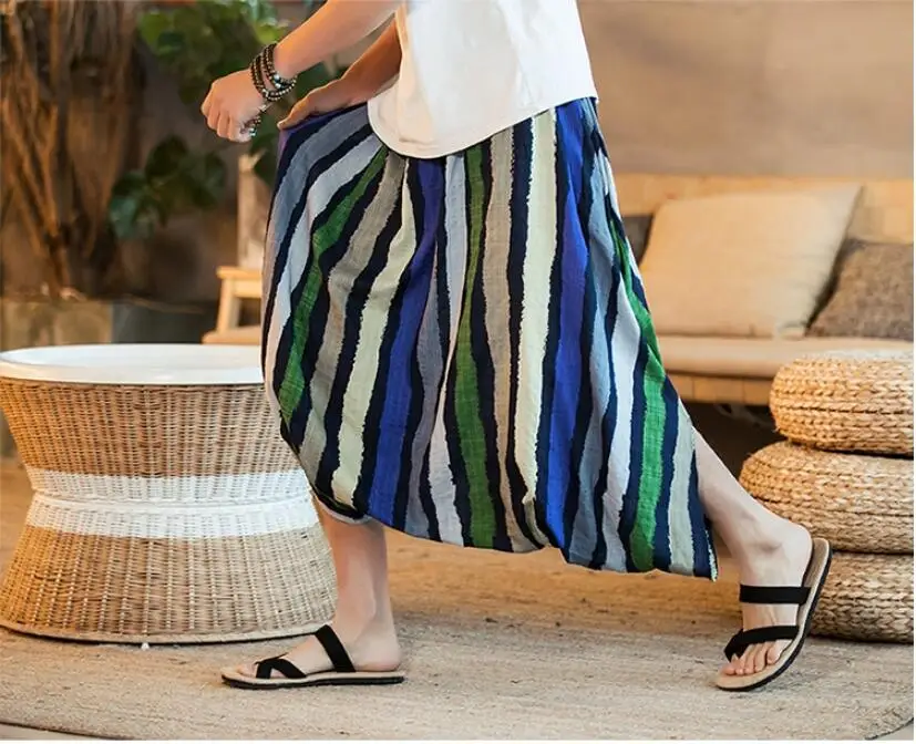 Men Summer Wide Leg Pants Bloomers Joggers Casual Loose Harem Pants Big Cross-Pants Hip hop Men Indian Nepal Baggy Pants S