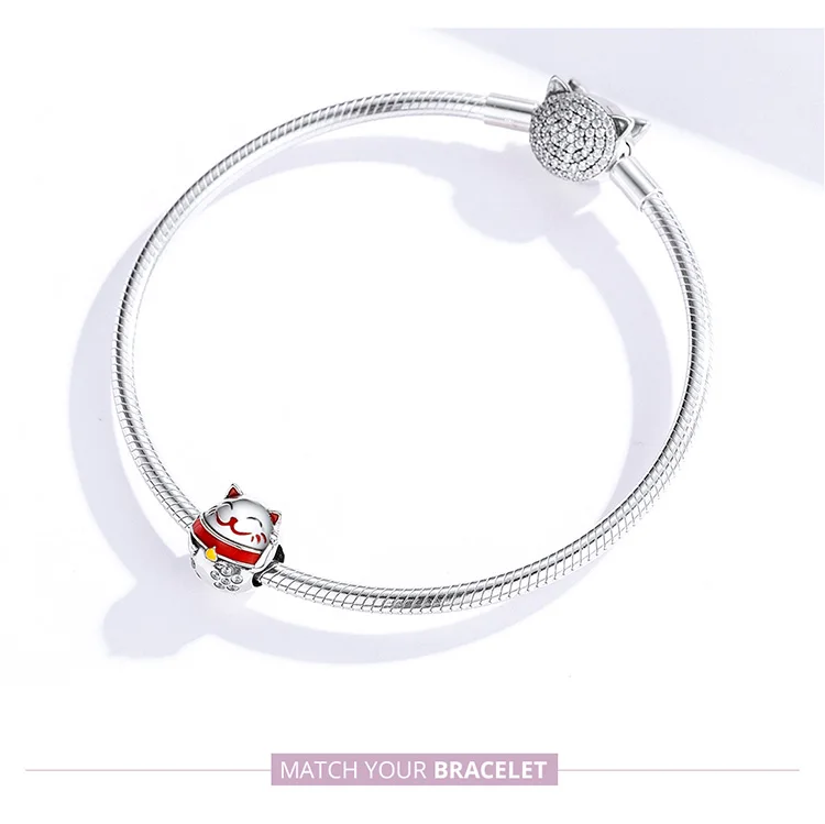 INBEAUT оригинальные бусины кошка fit Pandora браслет 925 пробы серебро счастливый Красный Эмаль Scarlf подвески в виде животных DIY ювелирные изделия