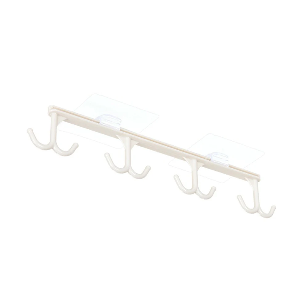 Beige 8 Row Hooks Ceiling Hanging Rack Hook Wall Paste Plastic Hook Kitchen Cups Cooking Shovel Storage Hook Wardrobe Ties Towels Hook - Color: Beige