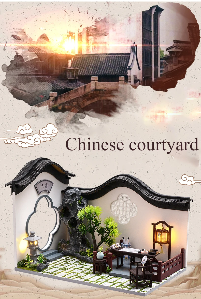 Chinese Courtyard DIY 3D Wooden Dollhouse Kit * 2 Styles