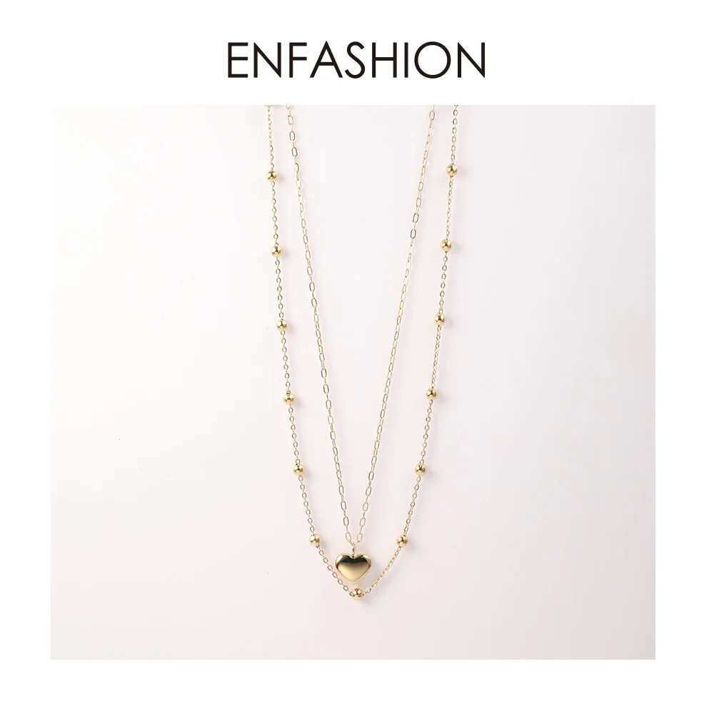 ENFASHION, бохо, сердце, колье, ожерелье для женщин, массивное, нержавеющая сталь, Двойная Цепочка, милое праздничное ожерелье, модное ювелирное изделие, P193026 - Окраска металла: Yellow gold color