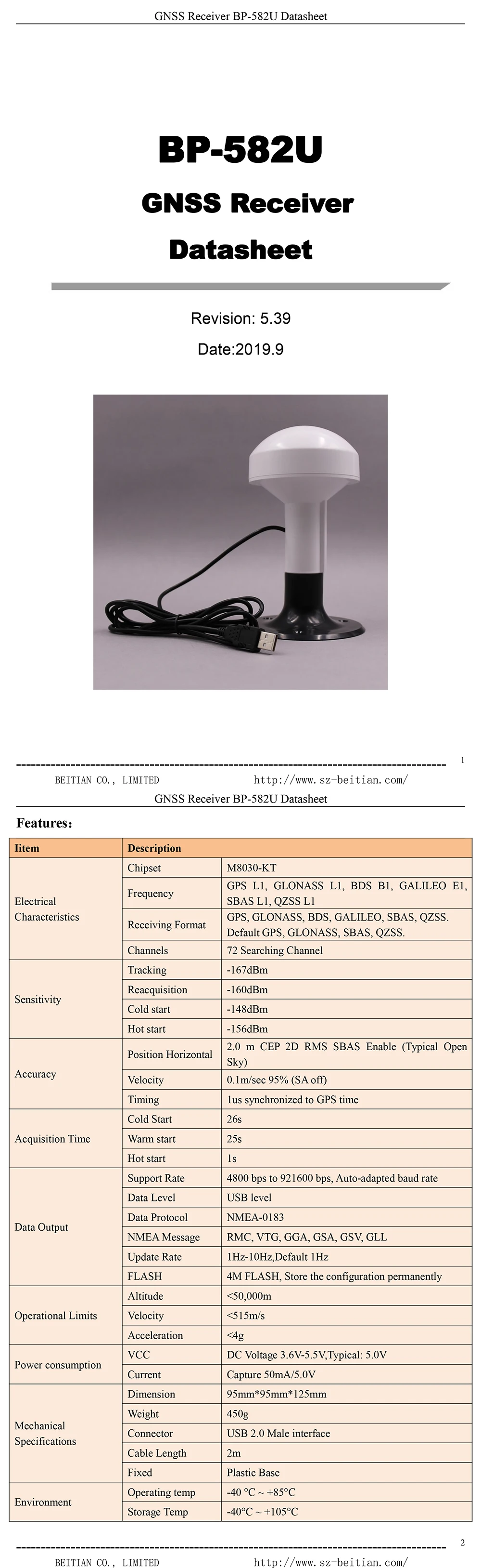 BEITIAN USB морской gps приемник, лодка корабль приемник GNSS антенны, 9600bps, 4M Flash разъем USB 2,0 w/пластиковая основа, BP-582U