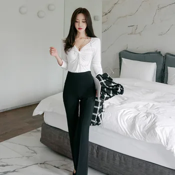 

new Long Sleeve Crop Tops 2020 Spring Women Backless Patchwork Slim V-Neck T-Shirt Tees