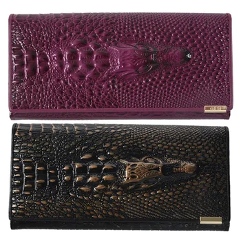

2x Women Wallet Female 2016 Coin Purses Holders Patent Leather 3D Embossing Alligator Ladies Crocodile Long Clutch Wallets(Cinna