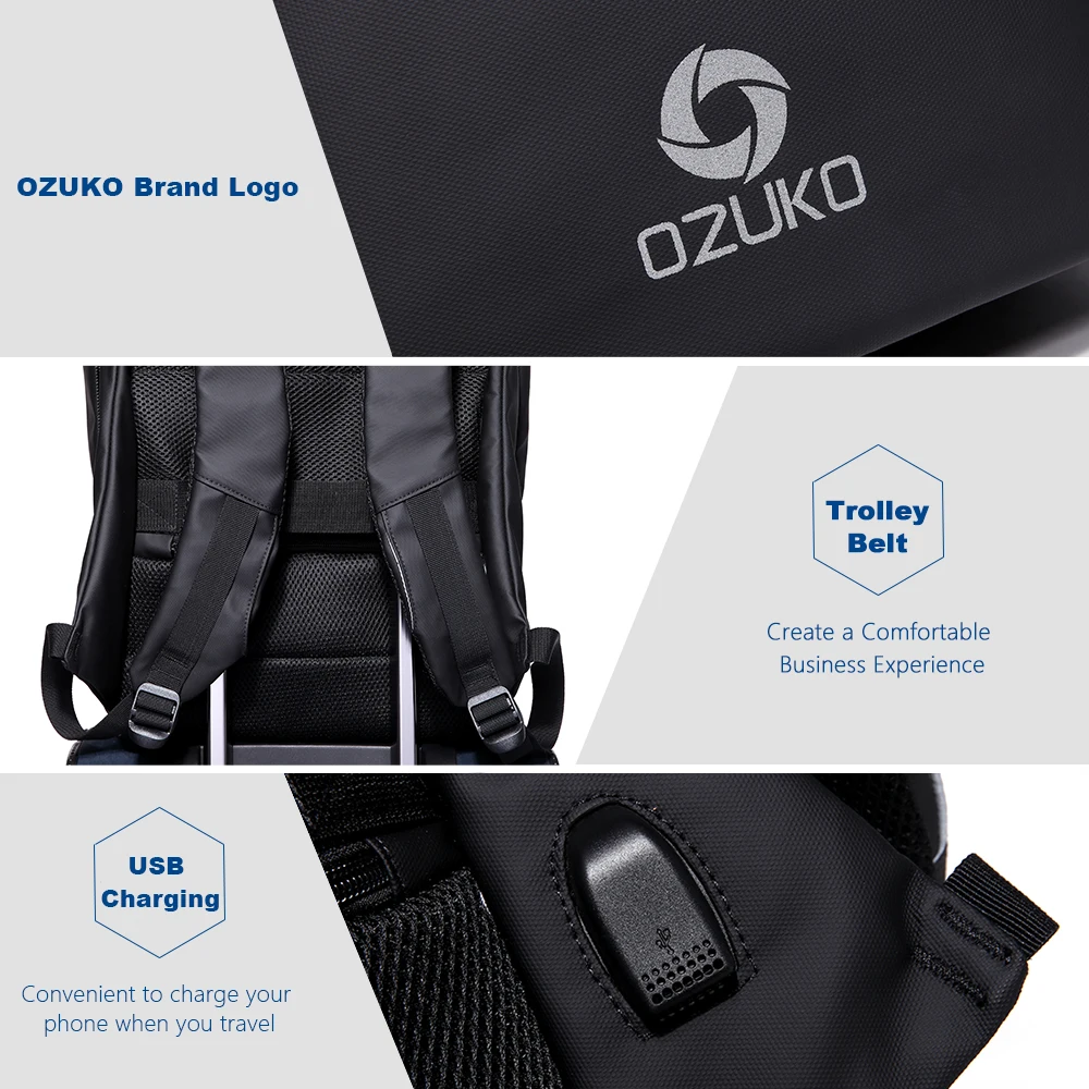 OZUKO 15 6 дюймов мужской рюкзак для ноутбука usb зарядка водонепроницаемый модная